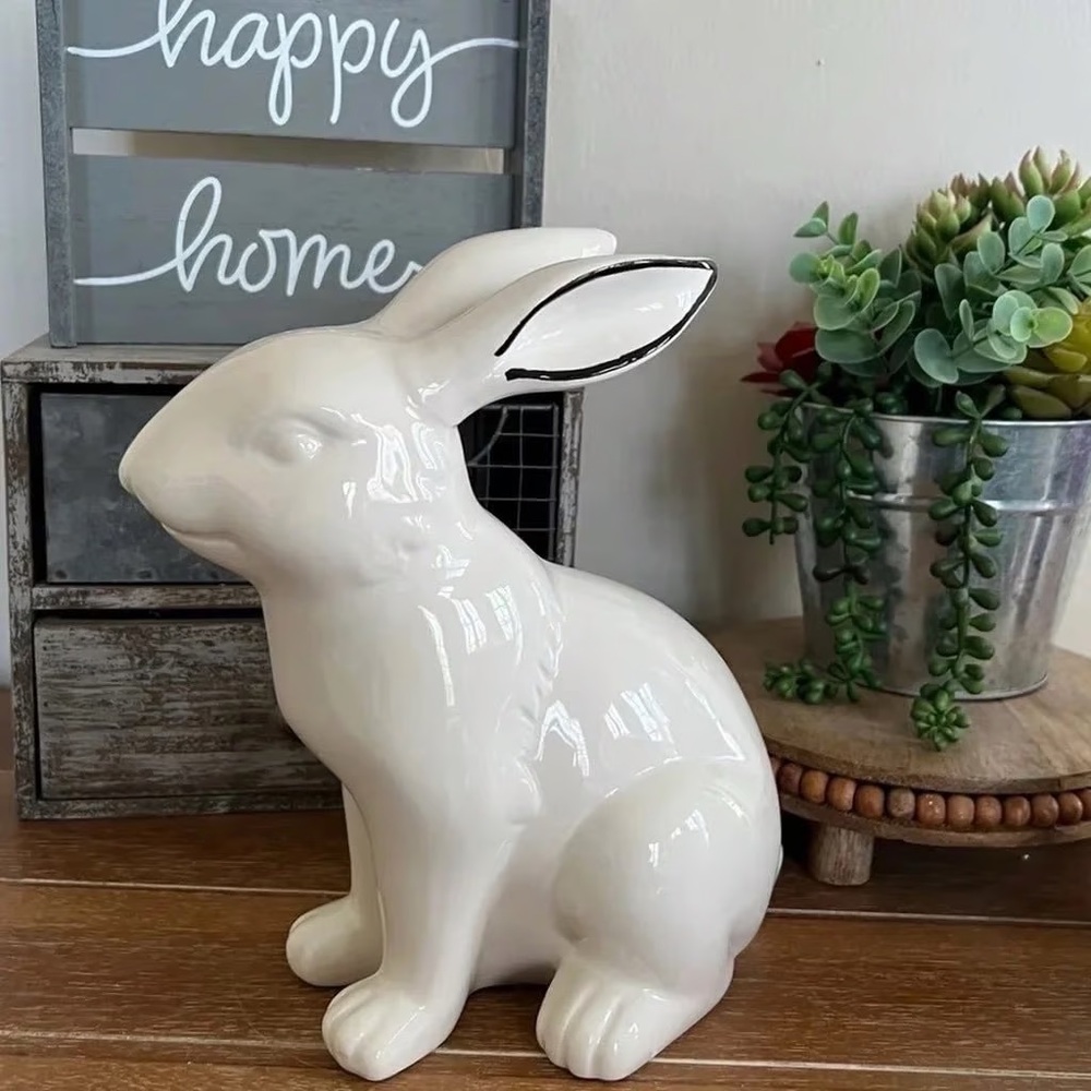 New White Farmhouse Ceramic 9” Bunny